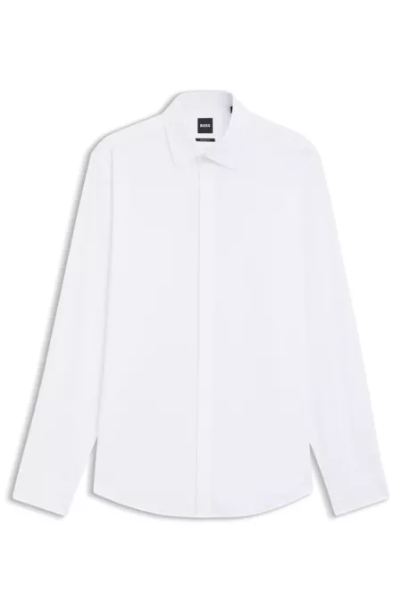 Regular-fit shirt in Italian monogrammed cotton