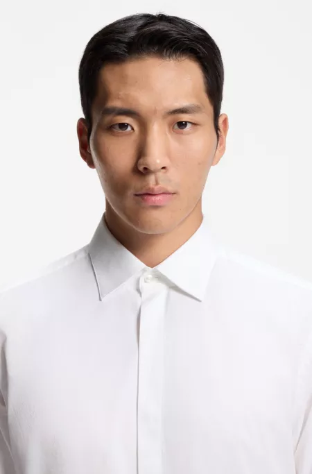 Regular-fit shirt in Italian monogrammed cotton