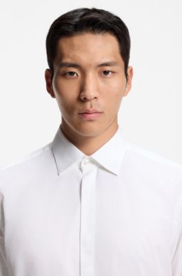 Camisa regular fit de algod&oacute;n italiano con monograma en jacquard, Blanco