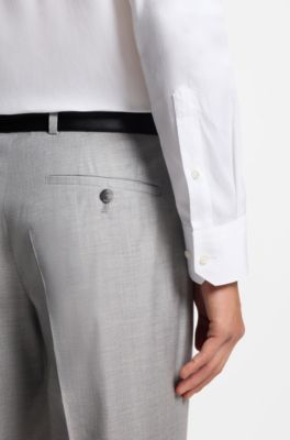 Camisa regular fit de algod&oacute;n italiano con monograma en jacquard, Blanco