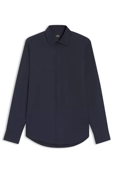 Regular-fit shirt in Italian monogrammed cotton
