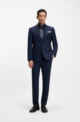 Camisa regular fit de algod&oacute;n italiano con monograma en jacquard, Azul oscuro