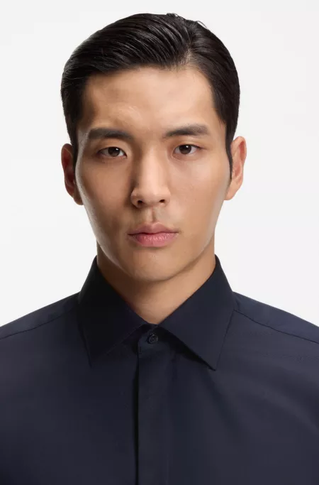 Regular-fit shirt in Italian monogrammed cotton