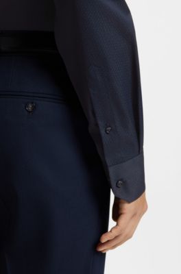 Camisa regular fit de algod&oacute;n italiano con monograma en jacquard, Azul oscuro