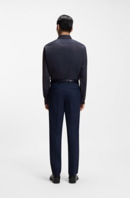 Camisa regular fit de algod&oacute;n italiano con monograma en jacquard, Azul oscuro