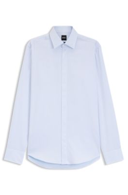 Camisa regular fit de algod&oacute;n italiano con monograma en jacquard, Celeste