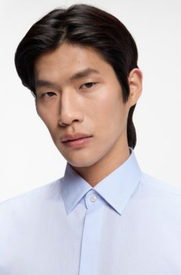 Regular-fit shirt in Italian monogrammed cotton, Light Blue