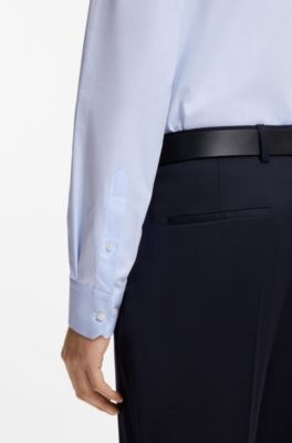 Camisa regular fit de algod&oacute;n italiano con monograma en jacquard, Celeste