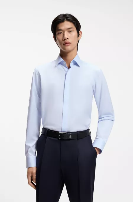 Regular-fit shirt in Italian monogrammed cotton