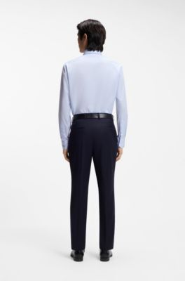 Camisa regular fit de algod&oacute;n italiano con monograma en jacquard, Celeste