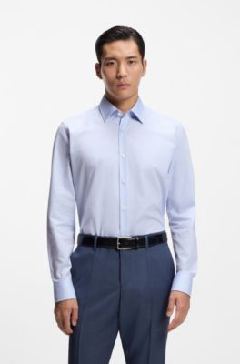 Camisa regular fit de algod&oacute;n resistente a las arrugas, Celeste