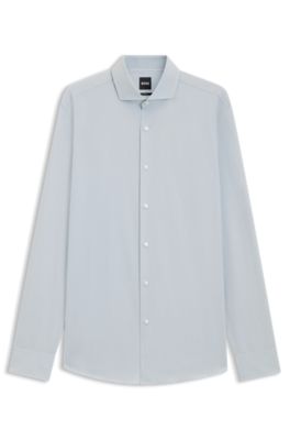 Slim-fit shirt in Italian-made cotton chambray, Light Green