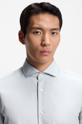 Chemise Slim en chambray de coton italien, Chaux