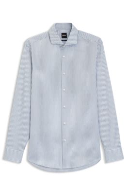Slim-fit shirt in Italian-made striped cotton twill, Light Green