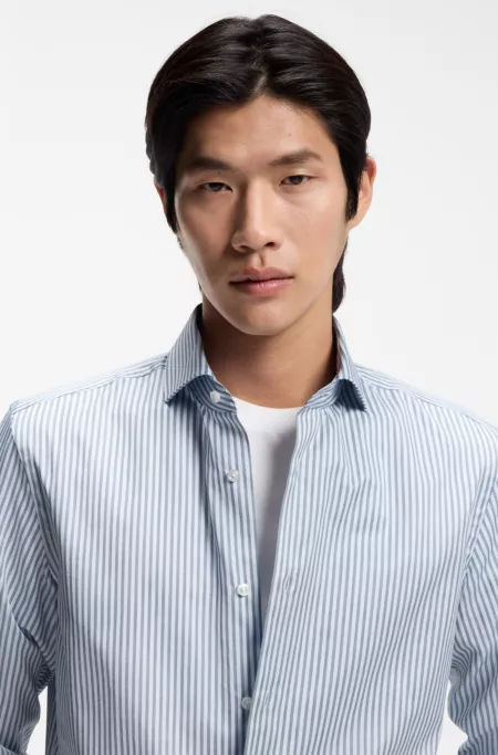 Slim-fit shirt in Italian-made striped cotton twill