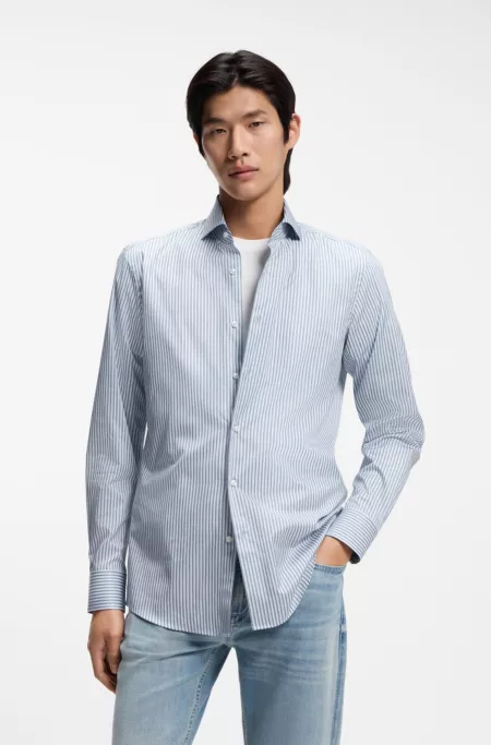 Slim-fit shirt in Italian-made striped cotton twill