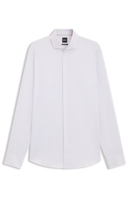 Regular-fit shirt in structured Italian-made cotton, Khaki