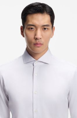 Regular-fit shirt in structured Italian-made cotton, Khaki
