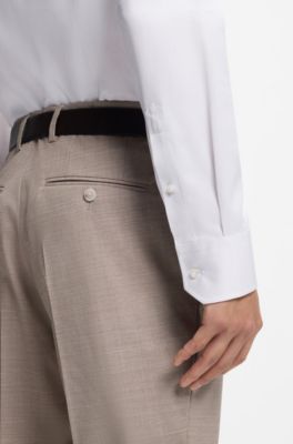 Regular-fit shirt in structured Italian-made cotton, Khaki