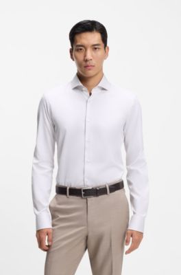 Regular-fit shirt in structured Italian-made cotton, Khaki