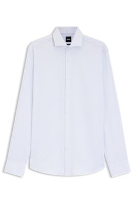 Regular-fit shirt in structured Italian-made cotton, Blue