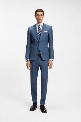 Regular-fit shirt in structured Italian-made cotton, Blue