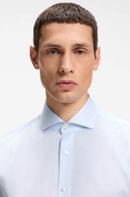 Regular-fit shirt in structured Italian-made cotton, Blue