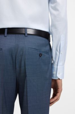 Regular-fit shirt in structured Italian-made cotton, Blue