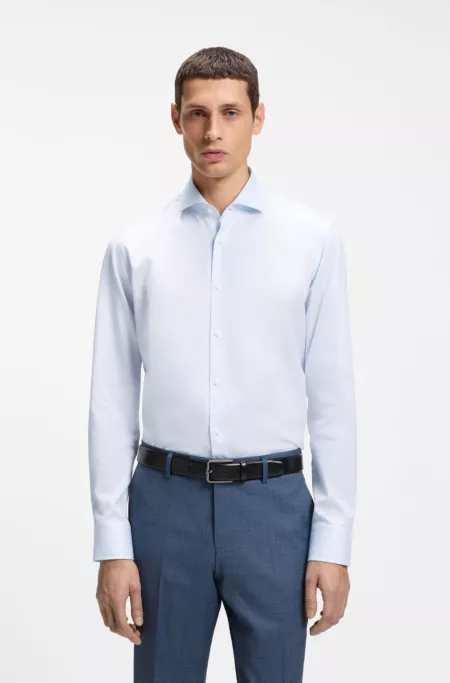 Regular-fit shirt in structured Italian-made cotton