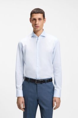 Camisa regular fit en algod&oacute;n italiano con estructura, Azul