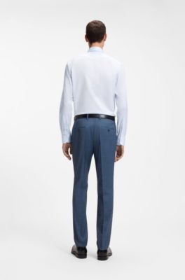 Regular-fit shirt in structured Italian-made cotton, Blue