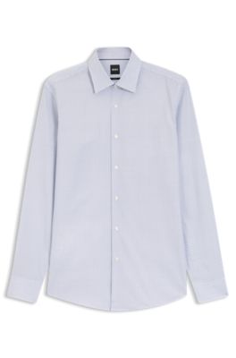 Camisa slim fit de sarga italiana estampada, Celeste