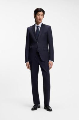 Camisa slim fit de sarga italiana estampada, Celeste