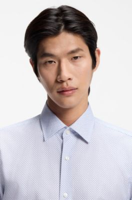 Printed slim-fit shirt in Italian-made twill, Light Blue