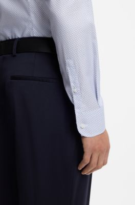 Camisa slim fit de sarga italiana estampada, Celeste