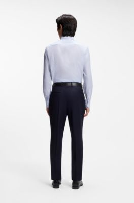 Camisa slim fit de sarga italiana estampada, Celeste