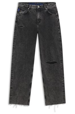 Black relaxed-fit jeans in rigid denim, Black