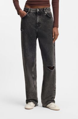 Black relaxed-fit jeans in rigid denim, Black