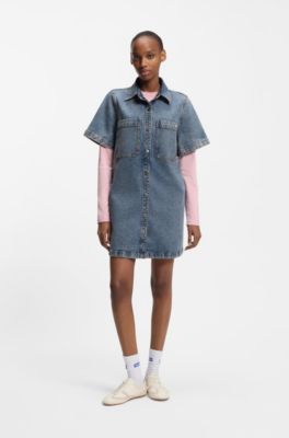 A-line dress in comfort-stretch denim, Blue