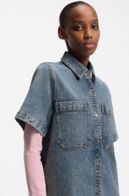 A-line dress in comfort-stretch denim, Blue