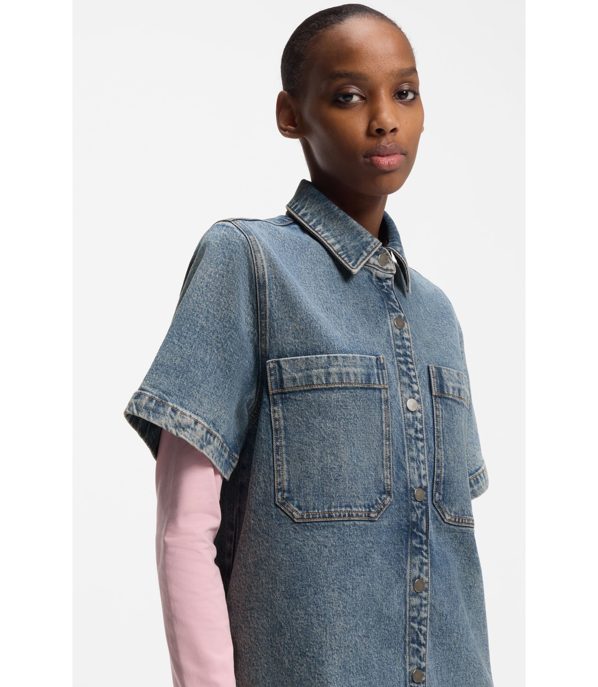 hugo boss denim dress HUGO A-line dress in comfort-stretch denim, Women, Size: XS, blue