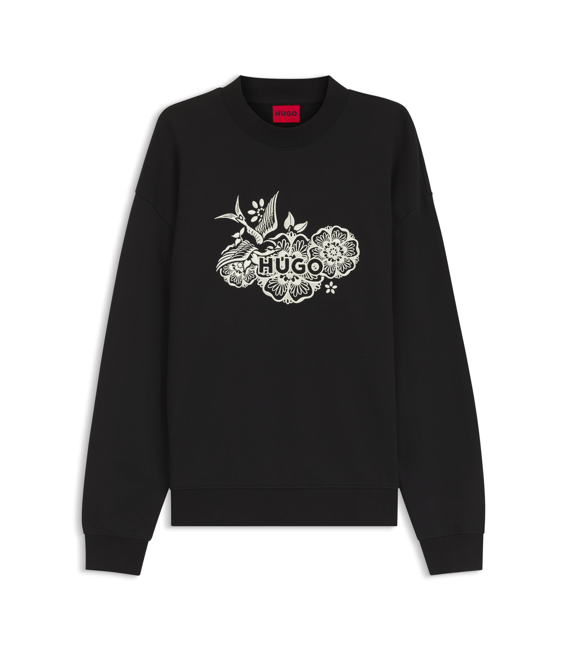 HUGÖWÄR ホテルデザインスウェット HUGO - Cotton-terry sweatshirt with embroidered artwork - Black
