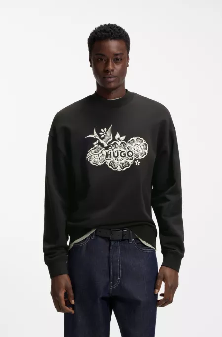 Cotton-terry sweatshirt with embroidered artwork