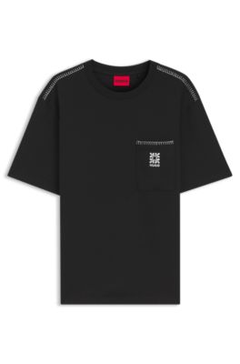 T-shirt en jersey de coton &agrave; logo brod&eacute;, Noir