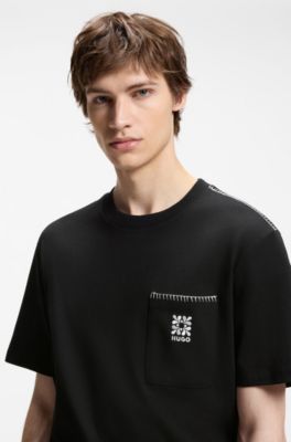 T-shirt en jersey de coton &agrave; logo brod&eacute;, Noir