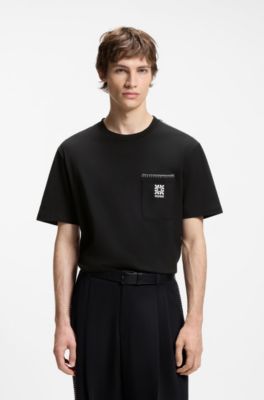 T-shirt en jersey de coton &agrave; logo brod&eacute;, Noir