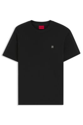  Camiseta relaxed fit de algod&oacute;n interlock con hombros bordados, Negro