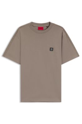  Relaxed-fit T-shirt in interlock cotton with embroidered shoulders, Light Brown