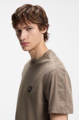  Relaxed-fit T-shirt in interlock cotton with embroidered shoulders, Light Brown