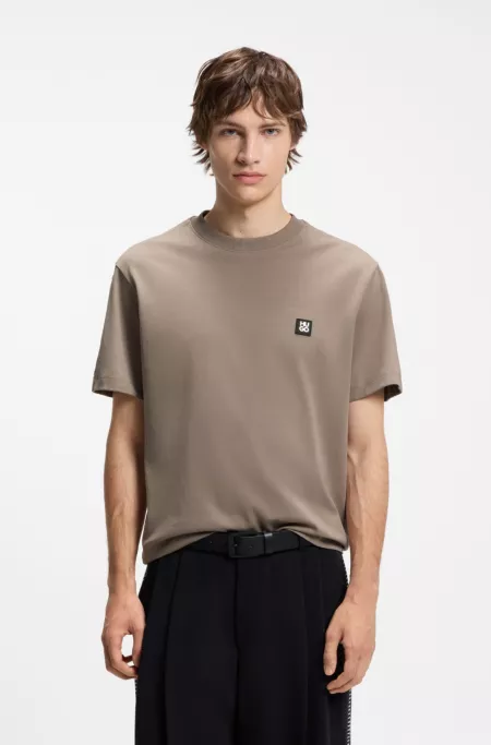 Relaxed-fit T-shirt in interlock cotton with embroidered shoulders